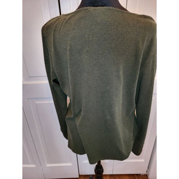 Rafaella Olive Green Lace Up Sweater L Boho Western Neutral Grunge - Picture 2 of 8